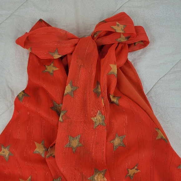 JB Julie Brown orange high neck sleeveless blouse back bow star motif feminine S - Picture 8 of 8